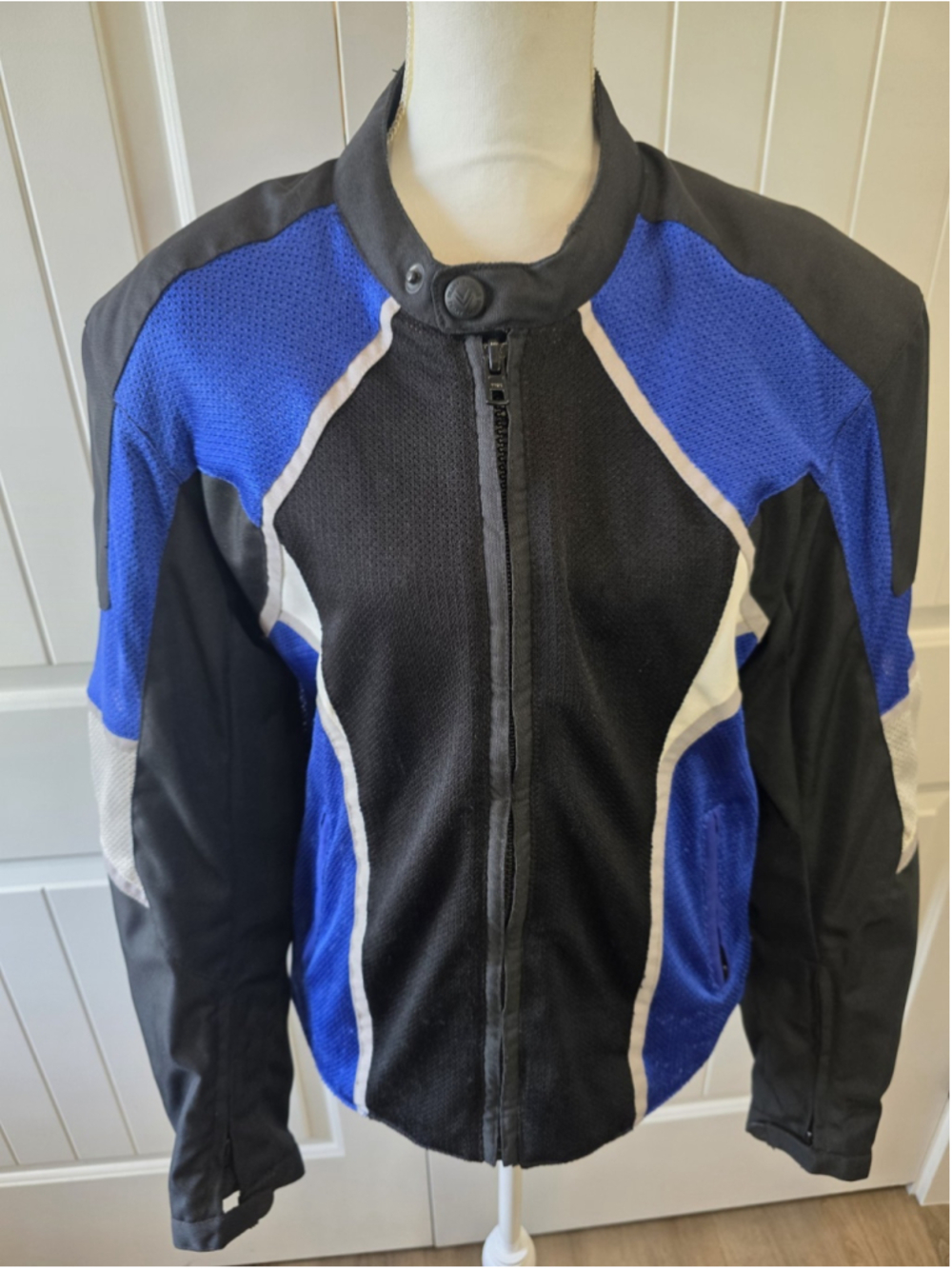 Frank Thomas Motorcycle Jacket Mens Size M Mesh CE Armor Riding Blue Black Zips